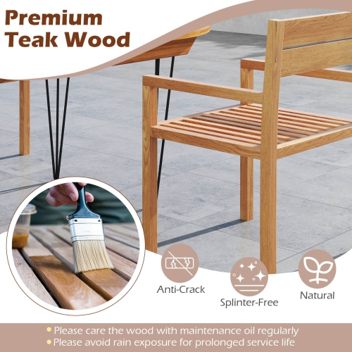 Costway 1/2/4 PCS Outdoor Teak Wood Chair Patio Dining Armchair with Slatted Seat & Backrest