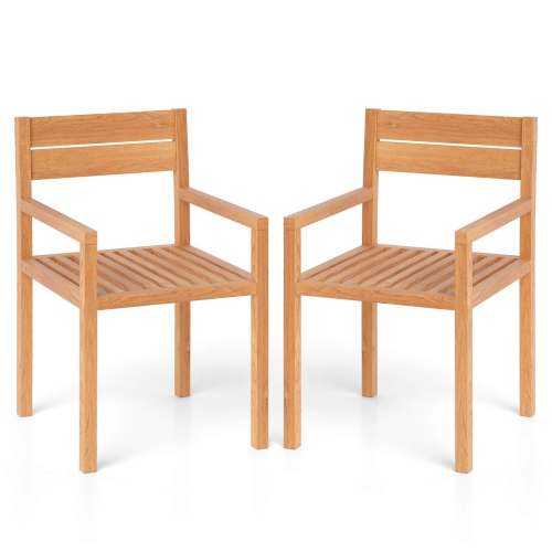 COSTWAY  1/2/4 PCs Outdoor Teak Wood Chair Patio Dining Armchair With Slatted Seat & Backrest