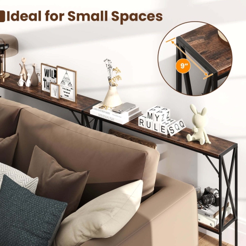 Costway Narrow Console Table 2-Tier Entryway Table with Storage 2 Support Bars Sofa Table Brown/White