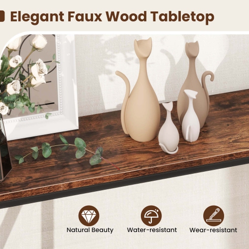 Costway Narrow Console Table 2-Tier Entryway Table with Storage 2 Support Bars Sofa Table Brown/White