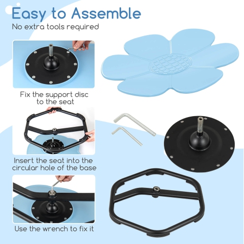 Costway Kids Sensory Swivel Chair with Non-Slip Metal Base for Autistic Kids Indoor Outdoor Blue/Red Petal