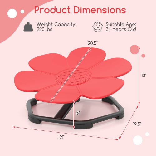 Costway Kids Sensory Swivel Chair with Non-Slip Metal Base for Autistic Kids Indoor Outdoor Blue/Red Petal