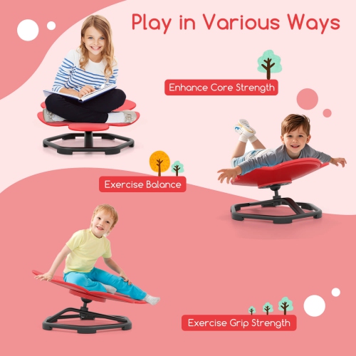 Costway Kids Sensory Swivel Chair with Non-Slip Metal Base for Autistic Kids Indoor Outdoor Blue/Red Petal