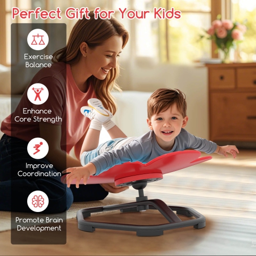 Costway Kids Sensory Swivel Chair with Non-Slip Metal Base for Autistic Kids Indoor Outdoor Blue/Red Petal