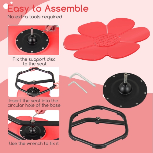 Costway Kids Sensory Swivel Chair with Non-Slip Metal Base for Autistic Kids Indoor Outdoor Blue/Red Petal