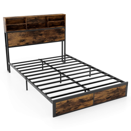 Costway Twin/Queen/King/Full Bed Frame with Charging Station Storage Headboard Under-bed Storage Space