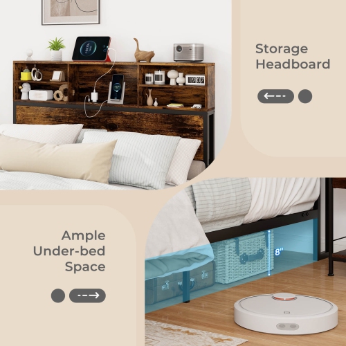 Costway Twin/Queen/King/Full Bed Frame with Charging Station Storage Headboard Under-bed Storage Space