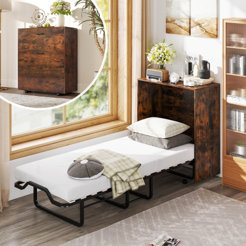 Costway Cot Size Murphy Bed with Storage Rolling Murphy Cabinet with Foldable Bed