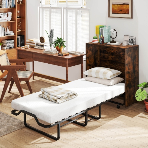 Costway Cot Size Murphy Bed with Storage Rolling Murphy Cabinet with Foldable Bed