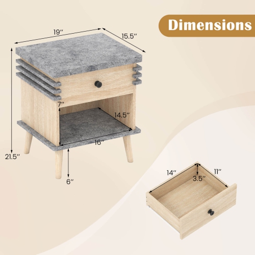 Table de chevet à 3 niveaux 1/2 de Costway avec dessus en faux marbre gris antique et tablette ouverte