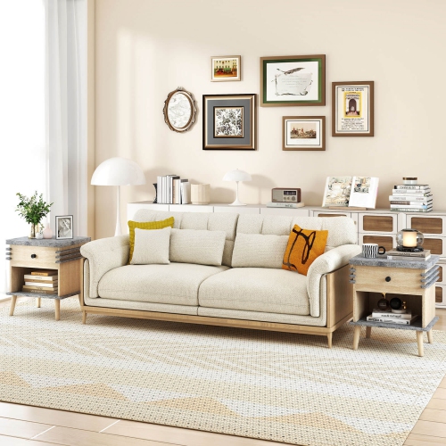 Table de chevet à 3 niveaux 1/2 de Costway avec dessus en faux marbre gris antique et tablette ouverte