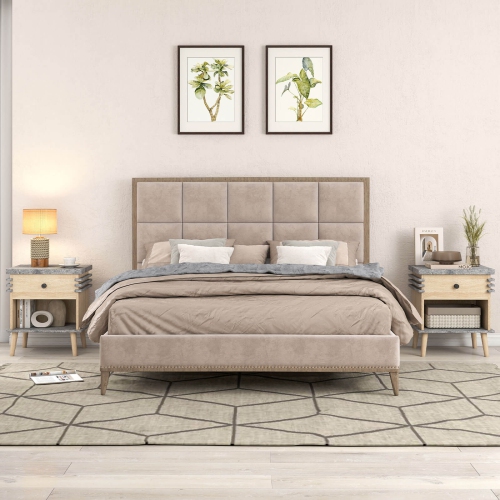 Table de chevet à 3 niveaux 1/2 de Costway avec dessus en faux marbre gris antique et tablette ouverte