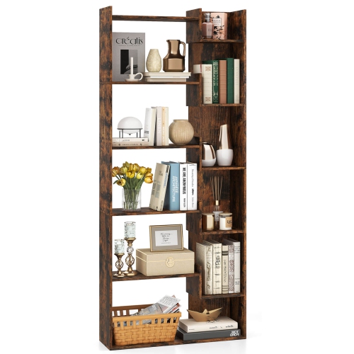 Costway 1/2 PCS 6-tier Bookshelf Tall Display Shelf with 11 Open Shelves 2 Anti-tipping Kits Black/Natural/White/Brown