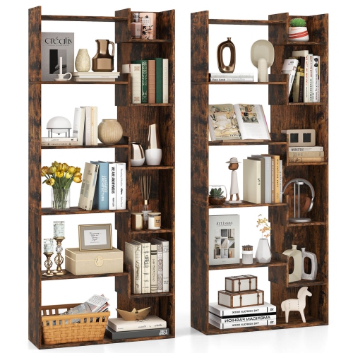 Costway 1/2 PCS 6-tier Bookshelf Tall Display Shelf with 11 Open Shelves 2 Anti-tipping Kits Black/Natural/White/Brown
