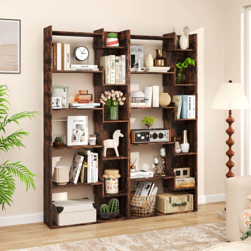Costway 1/2 PCS 6-tier Bookshelf Tall Display Shelf with 11 Open Shelves 2 Anti-tipping Kits Black/Natural/White/Brown