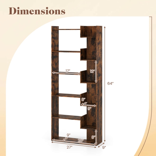Costway 1/2 PCS 6-tier Bookshelf Tall Display Shelf with 11 Open Shelves 2 Anti-tipping Kits Black/Natural/White/Brown