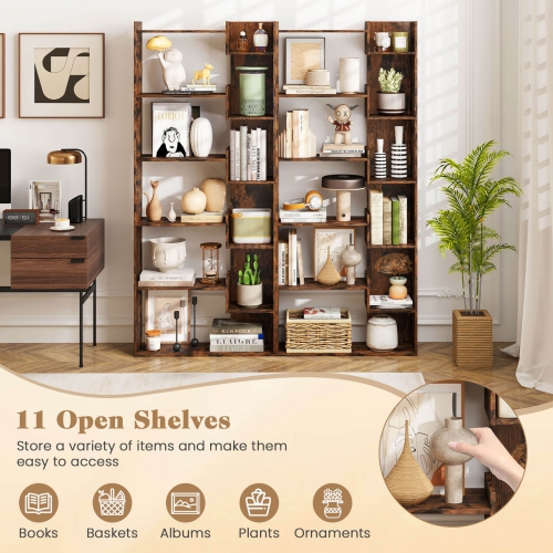 Costway 1/2 PCS 6-tier Bookshelf Tall Display Shelf with 11 Open Shelves 2 Anti-tipping Kits Black/Natural/White/Brown