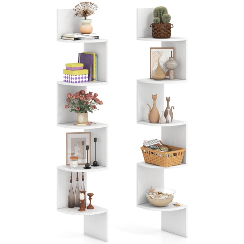COSTWAY  1/2 PCs 5-Tier Floating Bookshelf With Safe Round Edge Space-Saving Plant Display Shelf Brown/white/gray