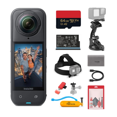 Image 1 de 6.. Caméra d'action étanche 8K 360 Insta360 X5 avec carte mémoire 64&nbsp;Go, trousse d'accessoires 50-en-1 et plus encore