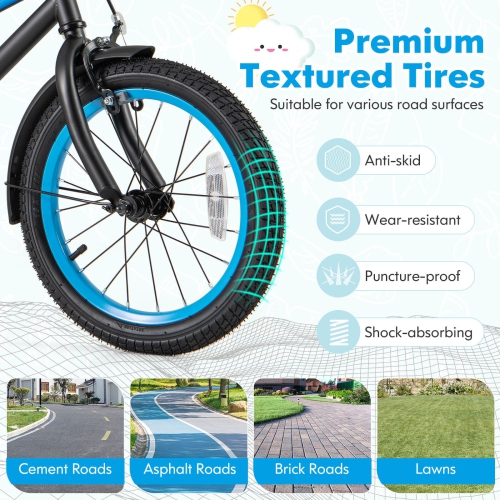 Vélo pour enfants de 16&nbsp;po de Costway avec selle réglable, guidon, roues d'entraînement amovibles, frein à main