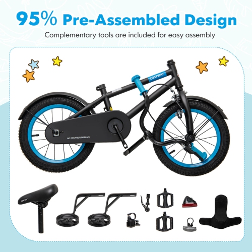 Vélo pour enfants de 16&nbsp;po de Costway avec selle réglable, guidon, roues d'entraînement amovibles, frein à main