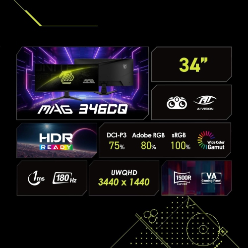 MSI 34" MAG 346CQ LCD UWQHD 180Hz 1ms Adaptive Sync Gaming Monitor with HDR ready - Metallic Black