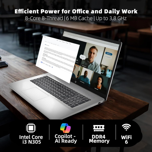 HP 17.3" HD+ Display Laptop - Intel Core i3 N305, 8GB DDR4 256GB PCIe SSD, Windows 11 Home, Wi-Fi 6, Bluetooth 5.3, HDMI, Privacy Camera, Anti-Glare,