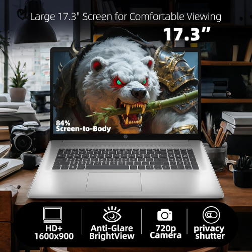 HP 17.3" HD+ Display Laptop - Intel Core i3 N305, 32GB DDR4 2TB PCIe SSD, Windows 11 Home, Wi-Fi 6, Bluetooth 5.3, HDMI, Privacy Camera, Anti-Glare,