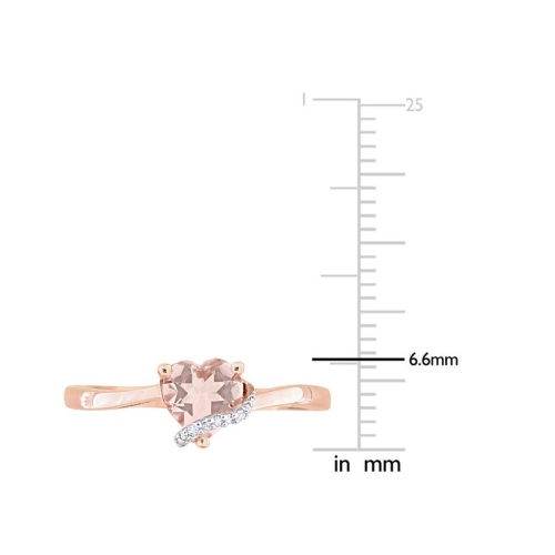 3/5 Carat Morganite Heart Promise Ring with Accent Diamonds in Rose Plated Sterling Silver