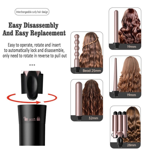 5 in 1 Curling Wand Set with Temperature Display, Curling Iron Set with 5 Interchangeable Ceramic Curling Wands, Instant Heat Up