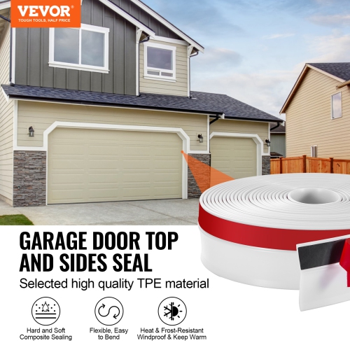 VEVOR 34 FT Garage Door Seal Top and Sides Seal Strip, Universal Weather Stripping Replacement Soft and Hard Composite, Weatherproofing Garage Door
