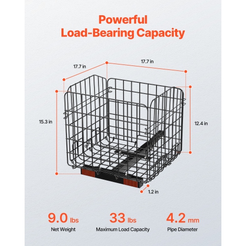 VEVOR Scooter Rear Basket, Folding Metal Wire Basket, Heavy Duty & Spacious Cargo Basket, Works with 1-inch Receiver, Compatible with Most Golden,