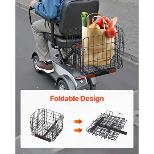 VEVOR Scooter Rear Basket, Folding Metal Wire Basket, Heavy Duty & Spacious Cargo Basket, Works with 1-inch Receiver, Compatible with Most Golden,