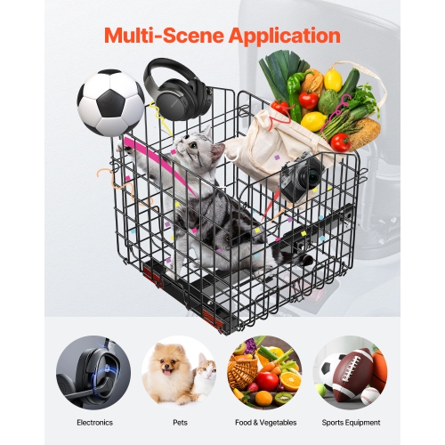 VEVOR Scooter Rear Basket, Folding Metal Wire Basket, Heavy Duty & Spacious Cargo Basket, Works with 1-inch Receiver, Compatible with Most Golden,