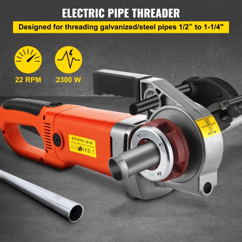 VEVOR 2300W Electric Pipe Threader, Pipe Threading Machine with 4 Dies 1/2" - 1 1/4", 110V Hand-held Pipe Threader Machine with Copper Motor,