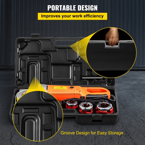 VEVOR 2300W Electric Pipe Threader, Pipe Threading Machine with 4 Dies 1/2" - 1 1/4", 110V Hand-held Pipe Threader Machine with Copper Motor,