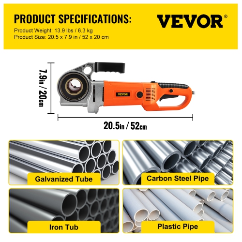 VEVOR 2300W Electric Pipe Threader, Pipe Threading Machine with 4 Dies 1/2" - 1 1/4", 110V Hand-held Pipe Threader Machine with Copper Motor,