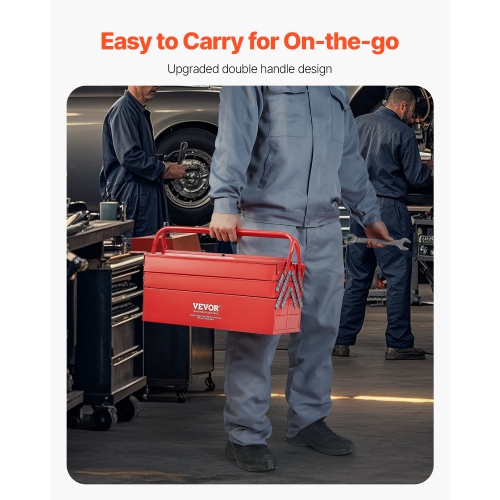 VEVOR 18-inch Metal Tool Box, 3-Tier 5-Tray Portable Folding Tool Chest Organizer with Handle & Lock Hole, Powder Coated Steel, Cantilever Toolbox