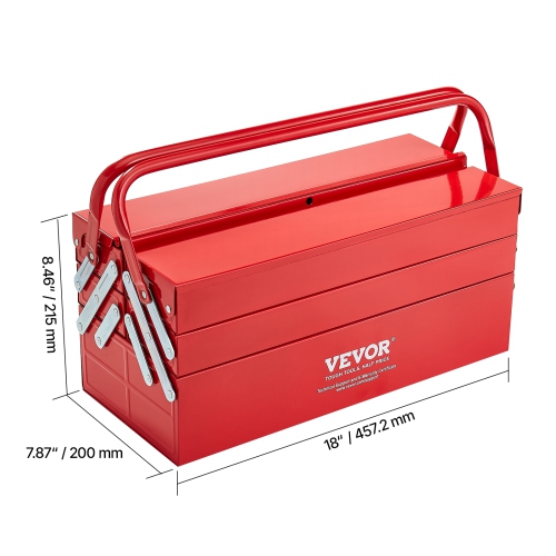 VEVOR 18-inch Metal Tool Box, 3-Tier 5-Tray Portable Folding Tool Chest Organizer with Handle & Lock Hole, Powder Coated Steel, Cantilever Toolbox
