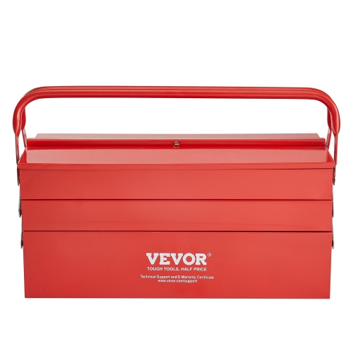 VEVOR 18-inch Metal Tool Box, 3-Tier 5-Tray Portable Folding Tool Chest Organizer with Handle & Lock Hole, Powder Coated Steel, Cantilever Toolbox