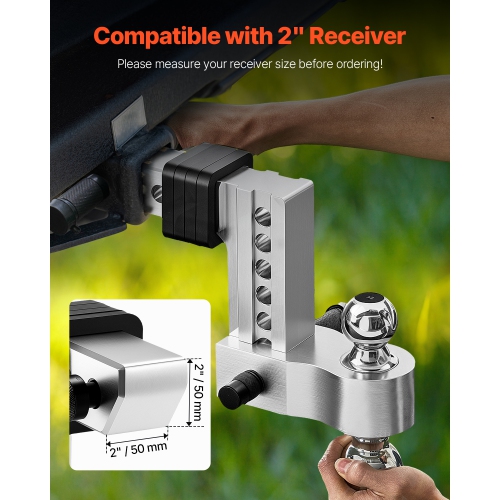 VEVOR 6-Inch Adjustable Trailer Hitch, Drop Hitch, Tri-Ball Mount for 2-Inch Hitch Receiver, Trailer Ball Size 1-7/8", 2" and 2-5/16",Max 15000 lbs