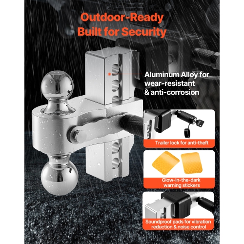 VEVOR 6-Inch Adjustable Trailer Hitch, Drop Hitch, Tri-Ball Mount for 2-Inch Hitch Receiver, Trailer Ball Size 1-7/8", 2" and 2-5/16",Max 15000 lbs