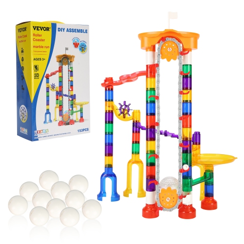 VEVOR  153 PCs Marble Run Set, \w Motorized Elevator, \w 30 Plastic Marbles, Marble Maze Building Block Brain Game, Educational Learning Race Toys