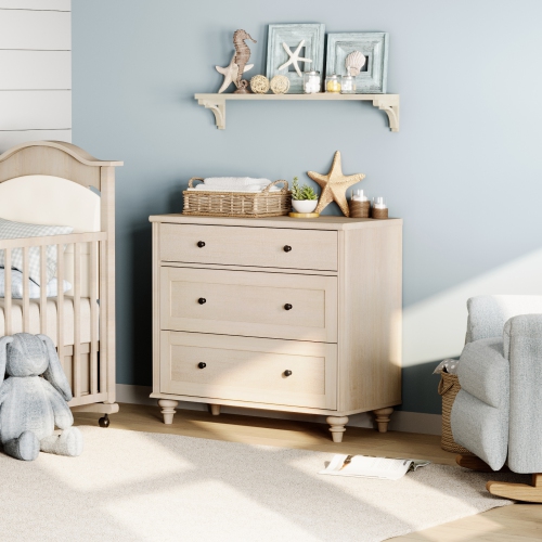 WAMPAT Farmhouse Nightstand with 3 Drawers, Large Wood Bedside Table Night Stand, Wide Sofa Side End Table 3 Drawers Chest of Dresser for Living