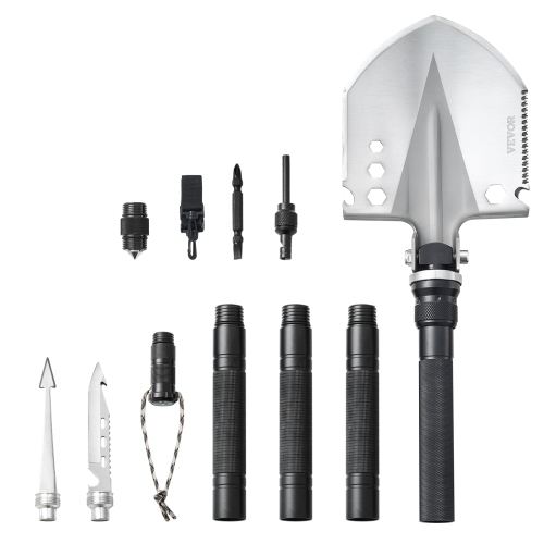 VEVOR  13 In 1 Survival Shovel, Camping Shovel Folding Multitool, Military Grade Tactical Shovel, Multifunction for Off-Roading, Camping, Hiking