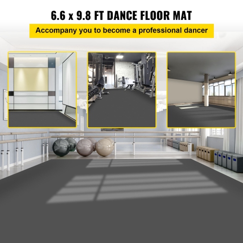 VEVOR 6.6x9.8ft Dance Floor Roll, 0.06in Thick PVC Vinyl, Black/Grey Reversible Portable Dance Floor, Non-Slip Dance Flooring, Ballet Dance Floor for
