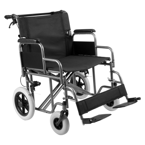 VEVOR 24-Inch Wide Wheelchair, Carbon Steel Transport Chair for Adults, Foldable, with Detachable Armrest, Self-locking Brake, 300lbs Weight