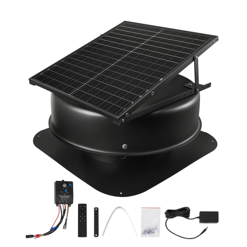 VEVOR  50W Smart Solar Roof Attic Ventilation Fan \w Thermostat, Remote Control, 3000 Cfm Airflow Built-In Smoke Sensor \w Auto Stop for Cooling And
