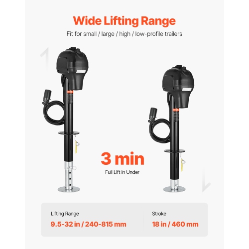 VEVOR 3500 lbs RV Electric Trailer Jack, Heavy Duty, with 7-pin Connector, Manual Crank Handle & Weatherproof Jack Cover, 9.5"-27.5" Lift, for