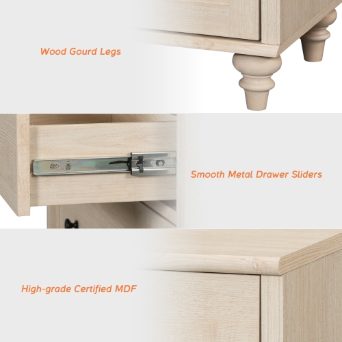 WAMPAT Farmhouse Nightstand with 3 Drawers, Set of 2 Large 3 Drawers Wood Bedside Table Night Stand, Wide Sofa Side End Table Chest of Dresser for